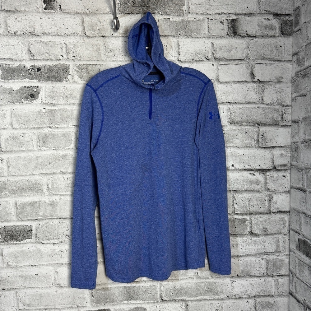 Under Armour Quarter Zip Hooded Pullover Jersey Knit Long Sleeve Top